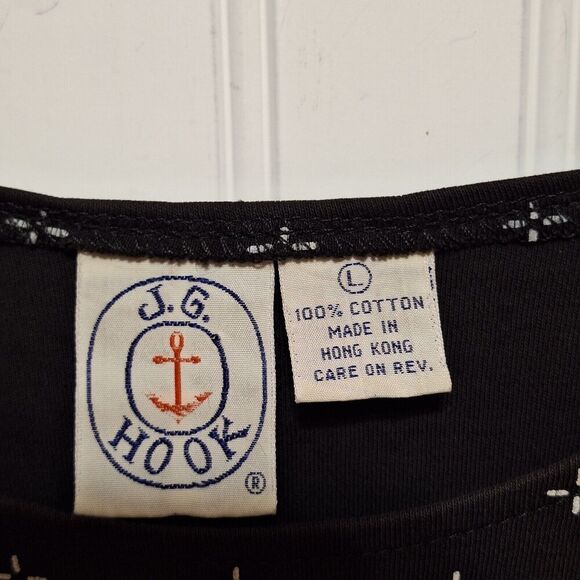 J G Hook Women’s Size L Shirtwaist Dress WASP Black 100% Cotton Long Sleeves VTG - Picture 6 of 7